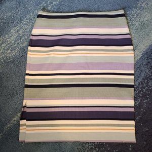 ANN TAYLOR LOFT Side Slit Multi Color Striped Pencil Skirt Women's Size 8